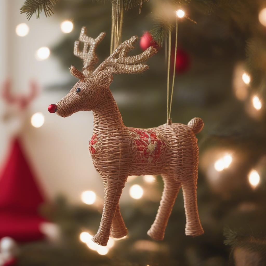 Wicker Reindeer Christmas Ornament