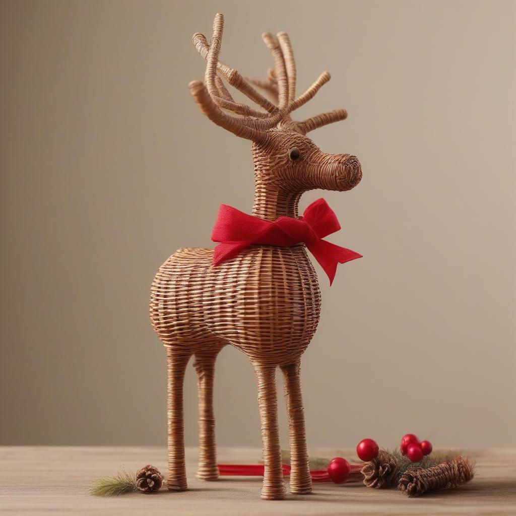 A decorative wicker reindeer for Christmas.