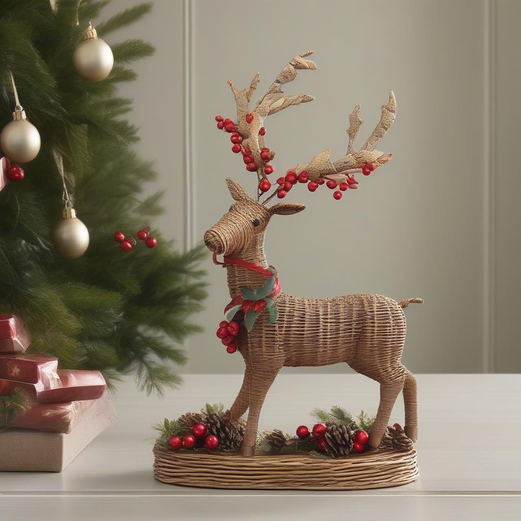 Wicker Reindeer with Holly Berries