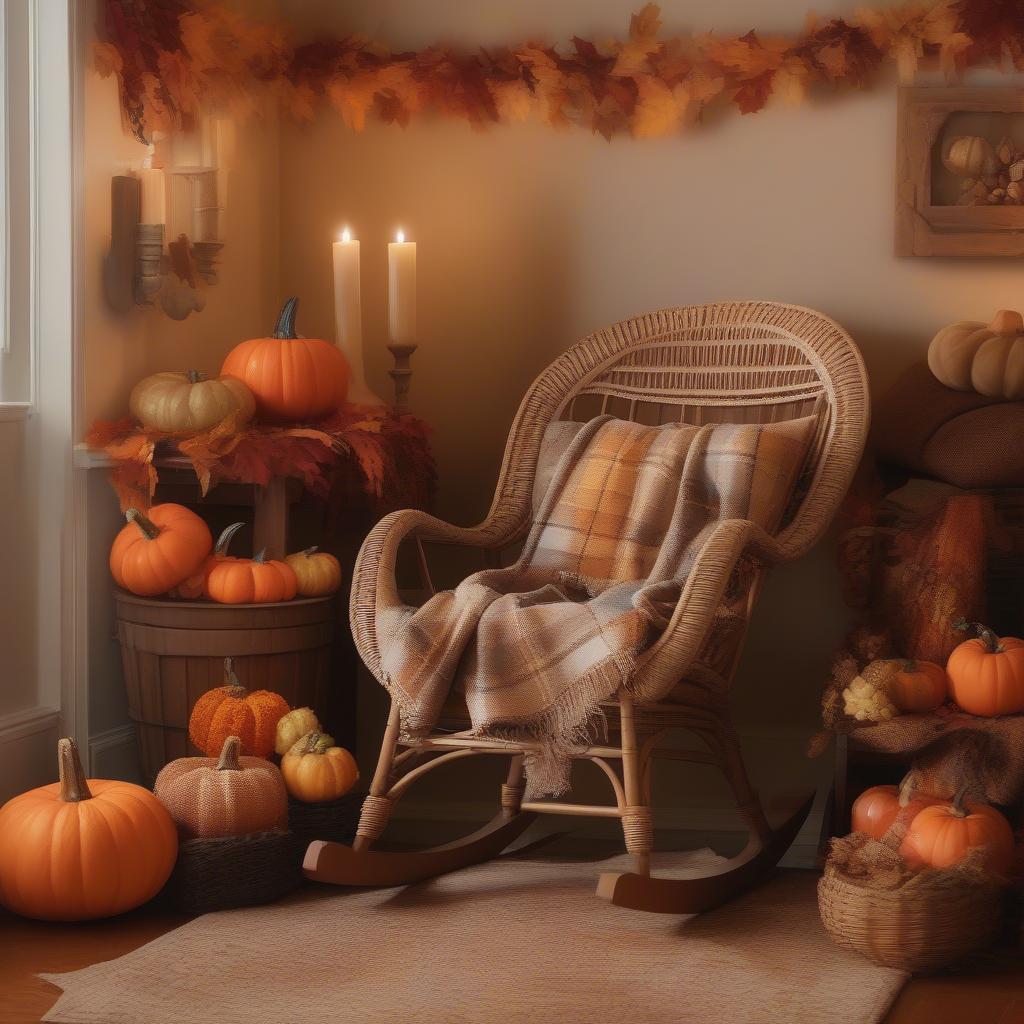 Wicker Rocking Chair with Fall Decor