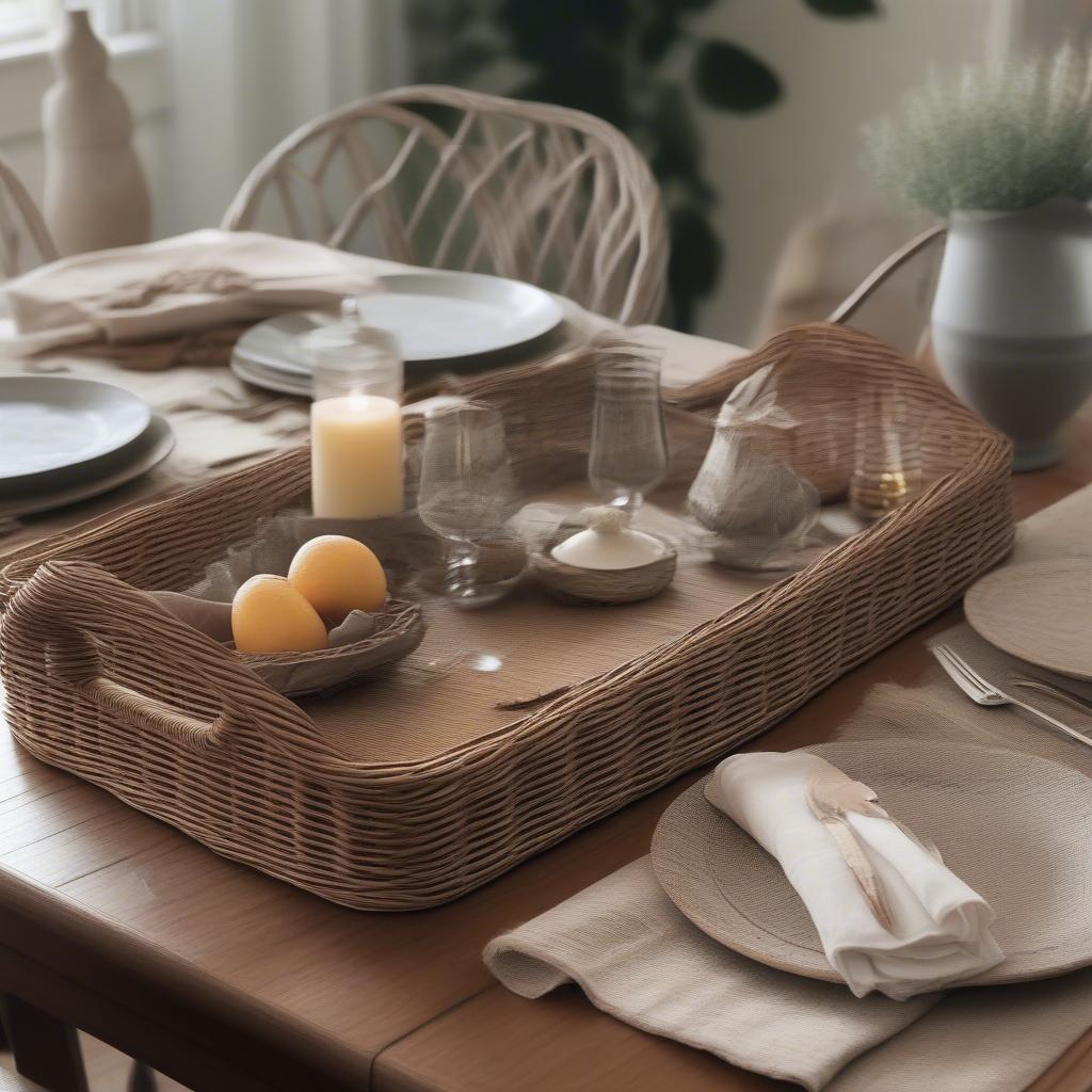 Wicker Serving Tray and Placemats