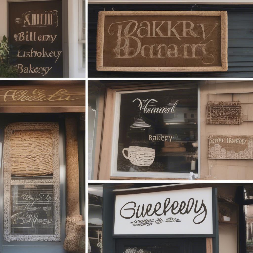 Wicker Shop Signs: Examples of beautifully crafted wicker signs used for shop fronts, showcasing different styles and fonts.