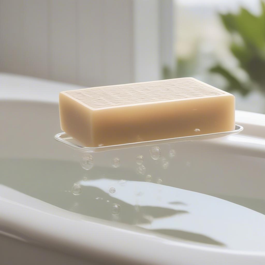 Wicker soap dish in a bathtub