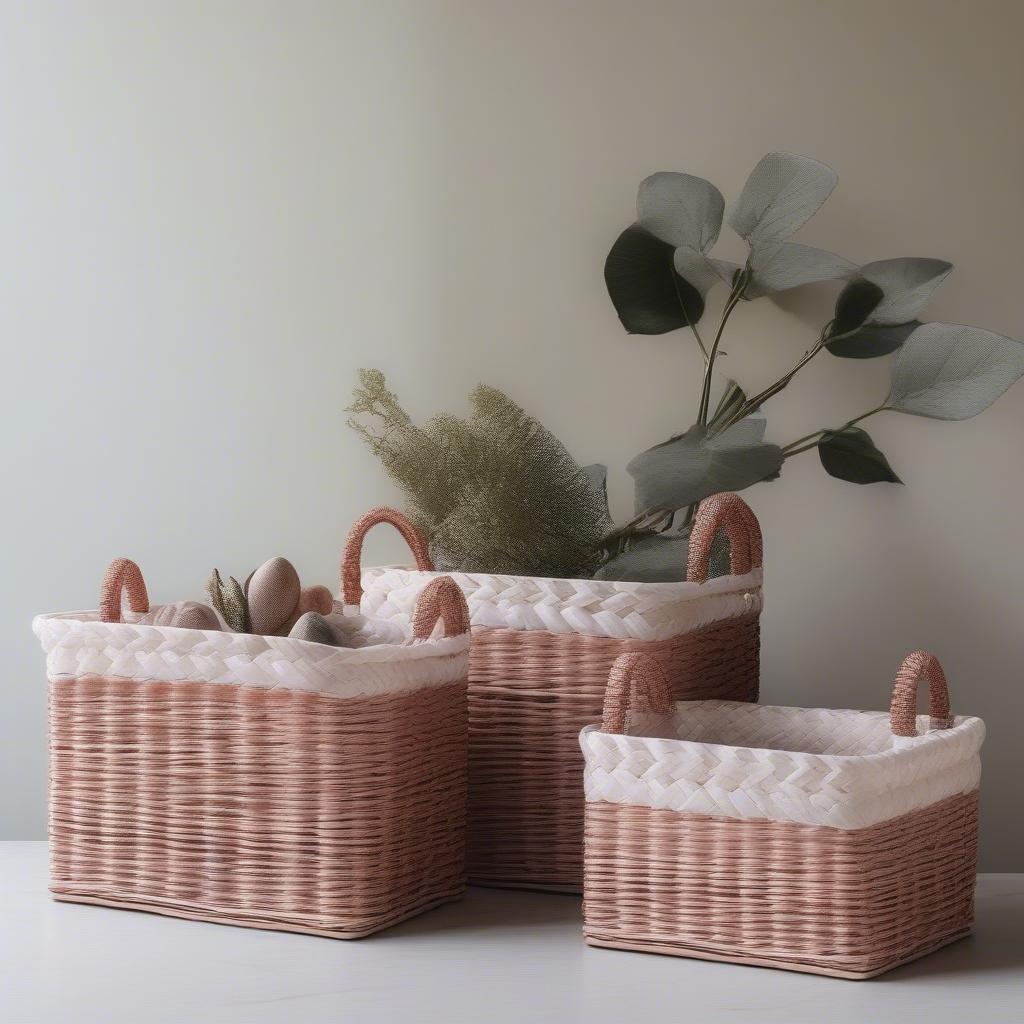 Wicker Storage Baskets with Marble Rose Gold Detailing