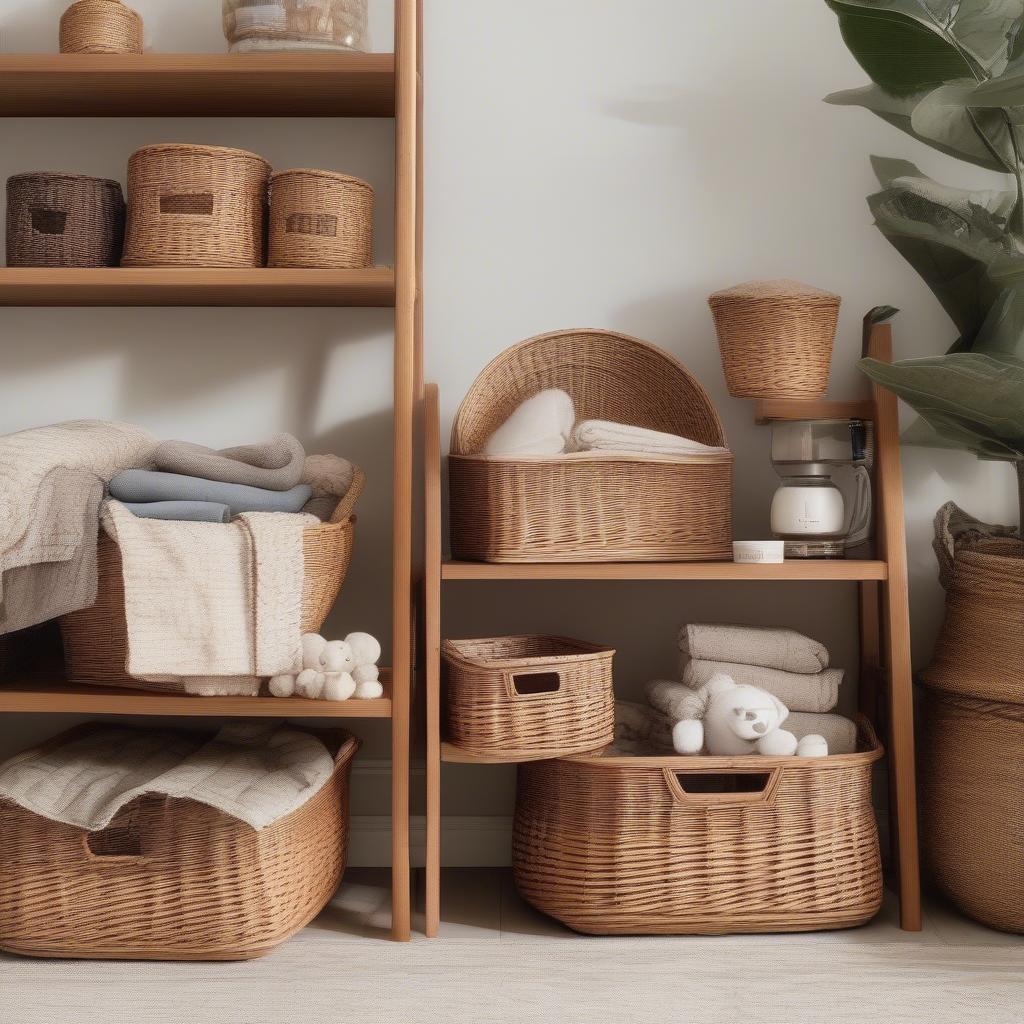 Stylish wicker storage baskets contributing to an organized and aesthetically pleasing home.