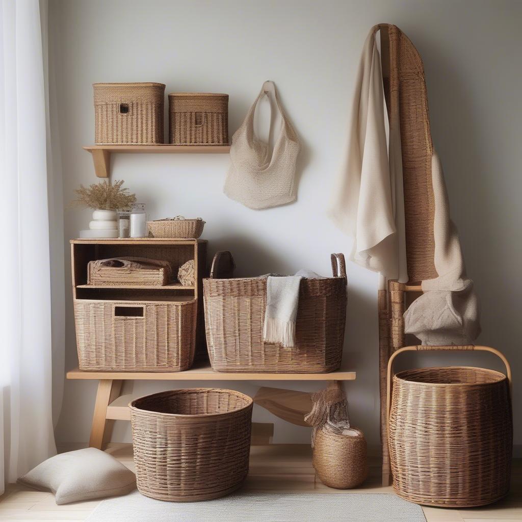 Wicker storage solutions in a small house