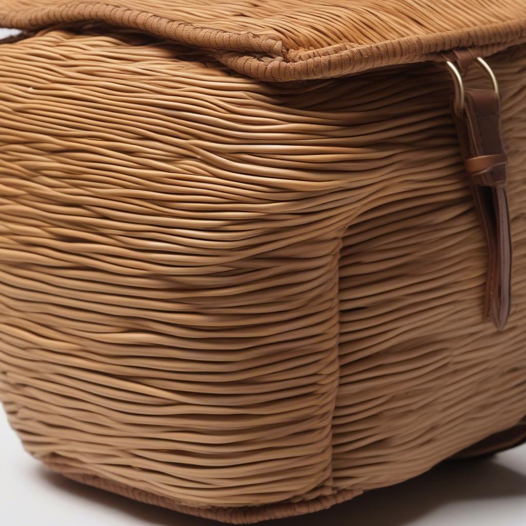 Wicker Top Zip Backpack: Close-up of a handcrafted wicker backpack with a top zip closure, showcasing the intricate weaving and natural texture.