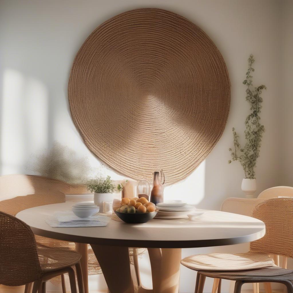 Wicker Wall Art in a Modern Dining Room