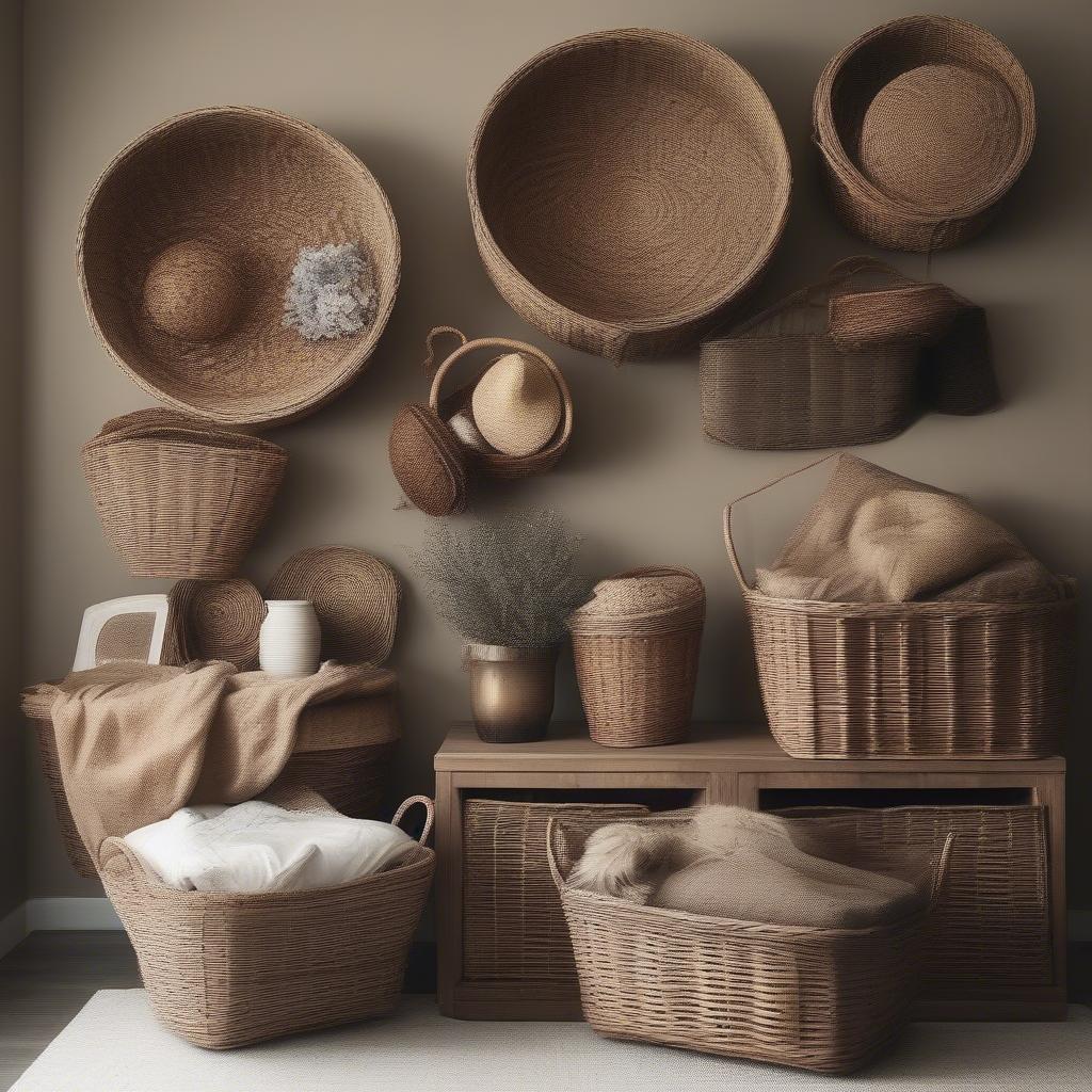 Wicker Wall Basket Arrangement for Bedroom