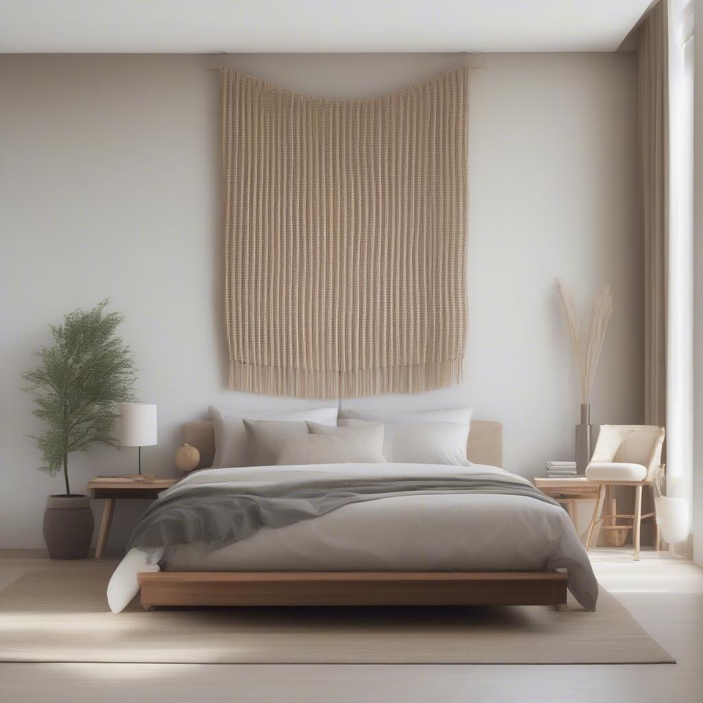 Wicker wall decor in a bedroom