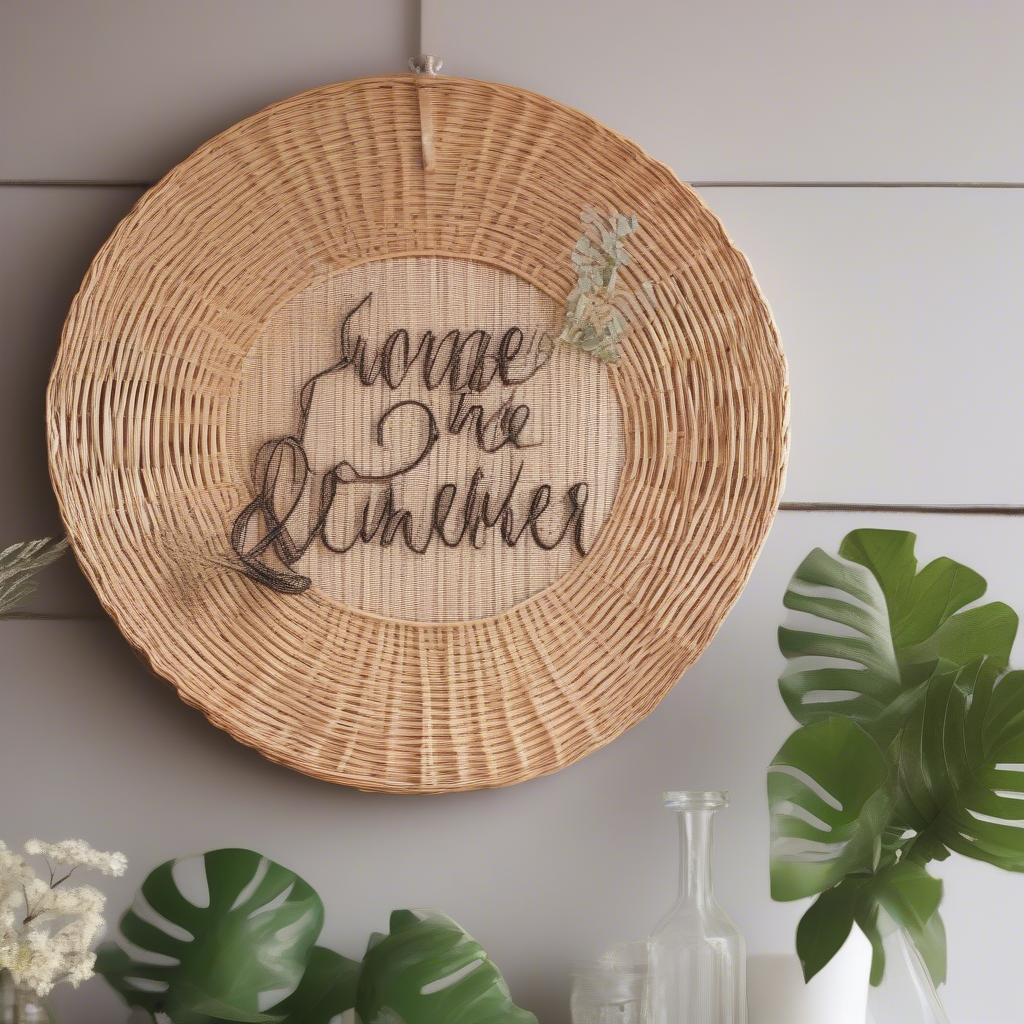 Wicker Wall Decor with Cursive Quote