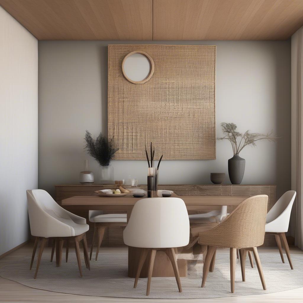 Wicker wall decor in a modern dining room