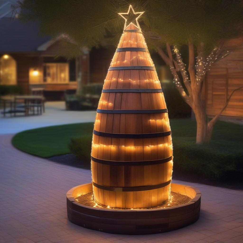 Outdoor Wine Barrel Christmas Tree