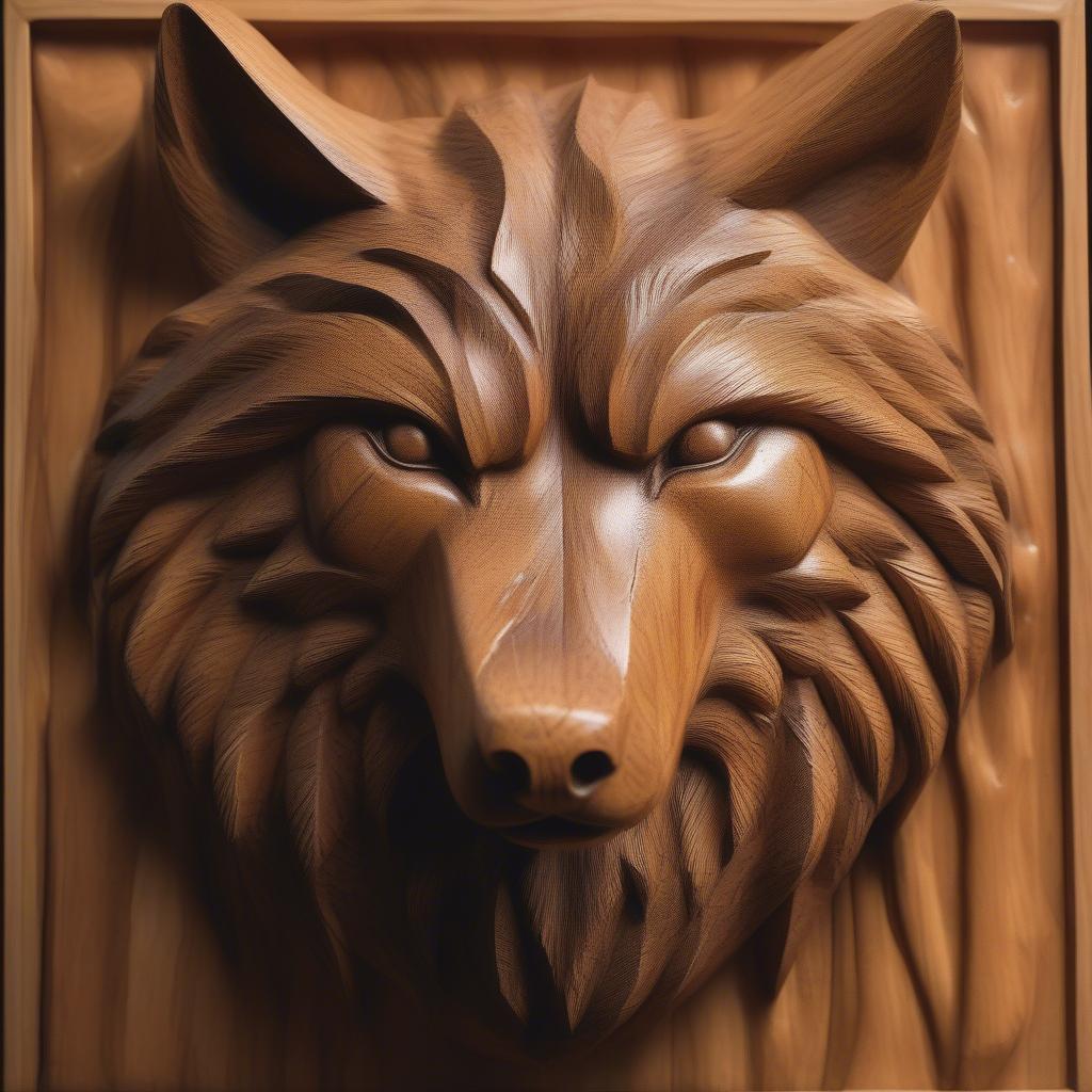 Intricate Wolf Wood Carving Sculpture