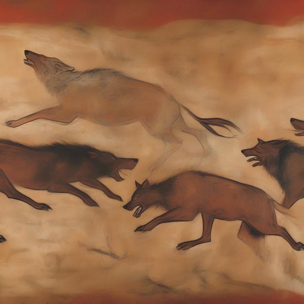 Prehistoric Cave Painting of Wolves