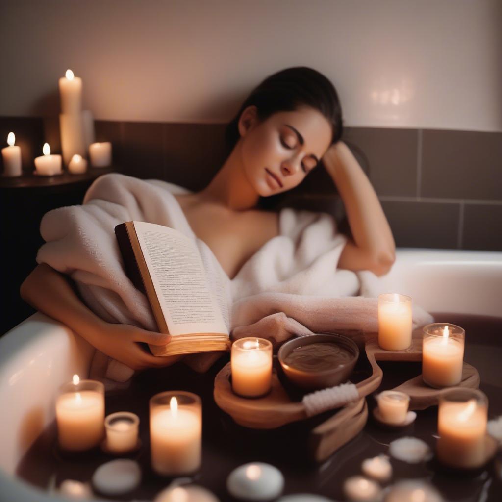 Woman Relaxing in a Cocoa Bath