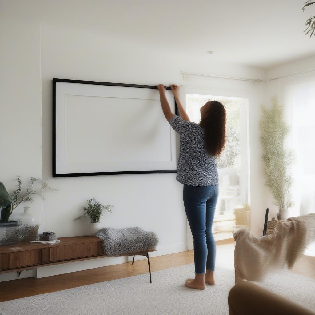 Woman Hanging Huge Wall Picture Frame