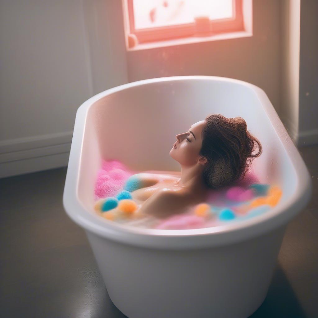 Woman Relaxing in Bath with Bath Bomb