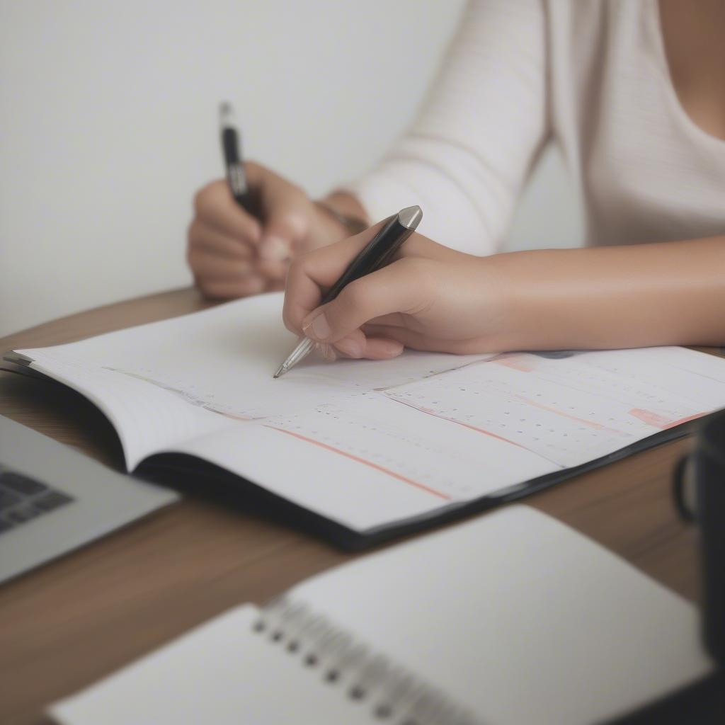 Woman Using Small Monthly Calendar