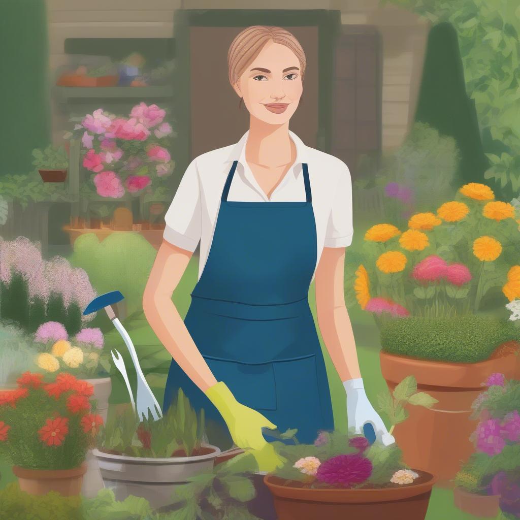 Woman Wearing a Gardening Apron