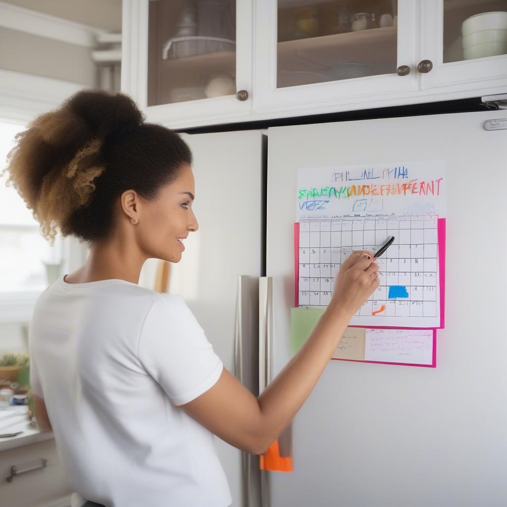 Woman Writing on a Small Calendar Whiteboard