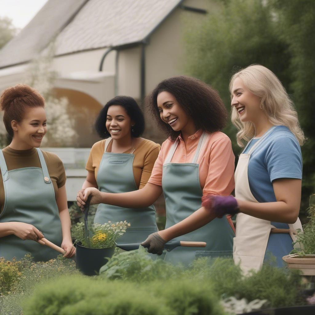 Women Enjoying Gardening in Their Aprons