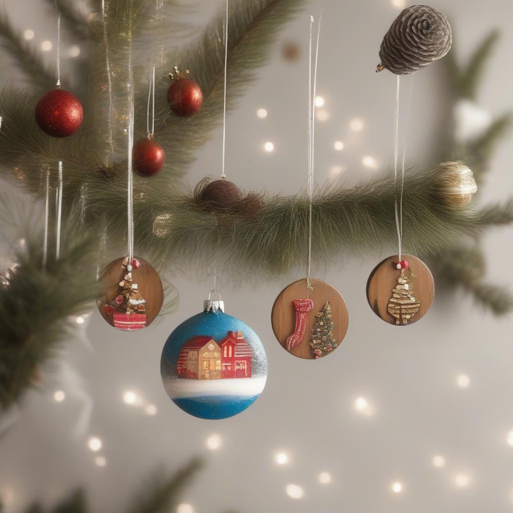 Christmas Ornaments Made from Small Wood Circles