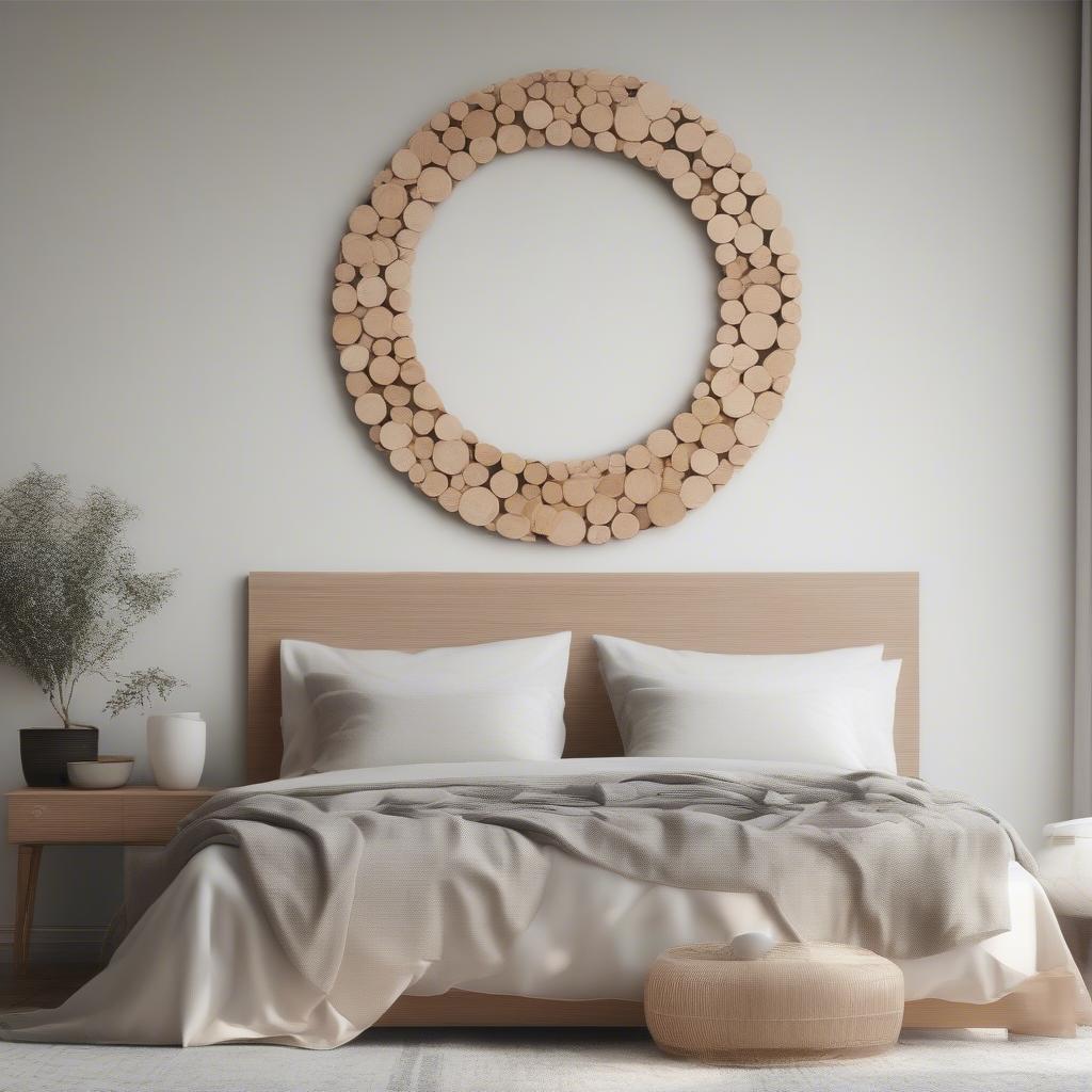 Wood Circle Wall Art in a Bedroom