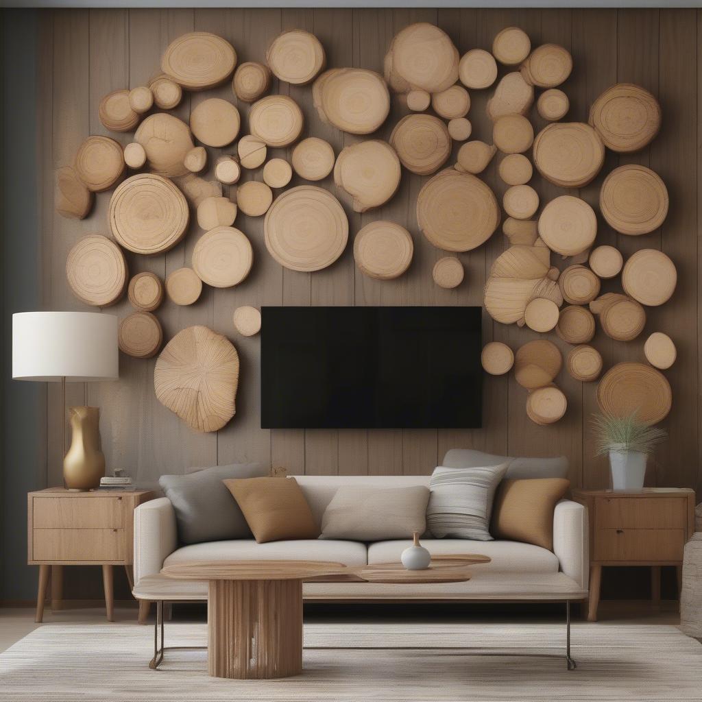 Wood Circle Wall Art in a Living Room