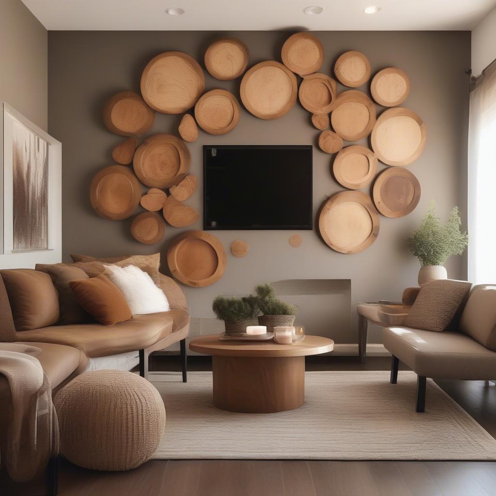 Wood Circle Wall Decor in a Living Room