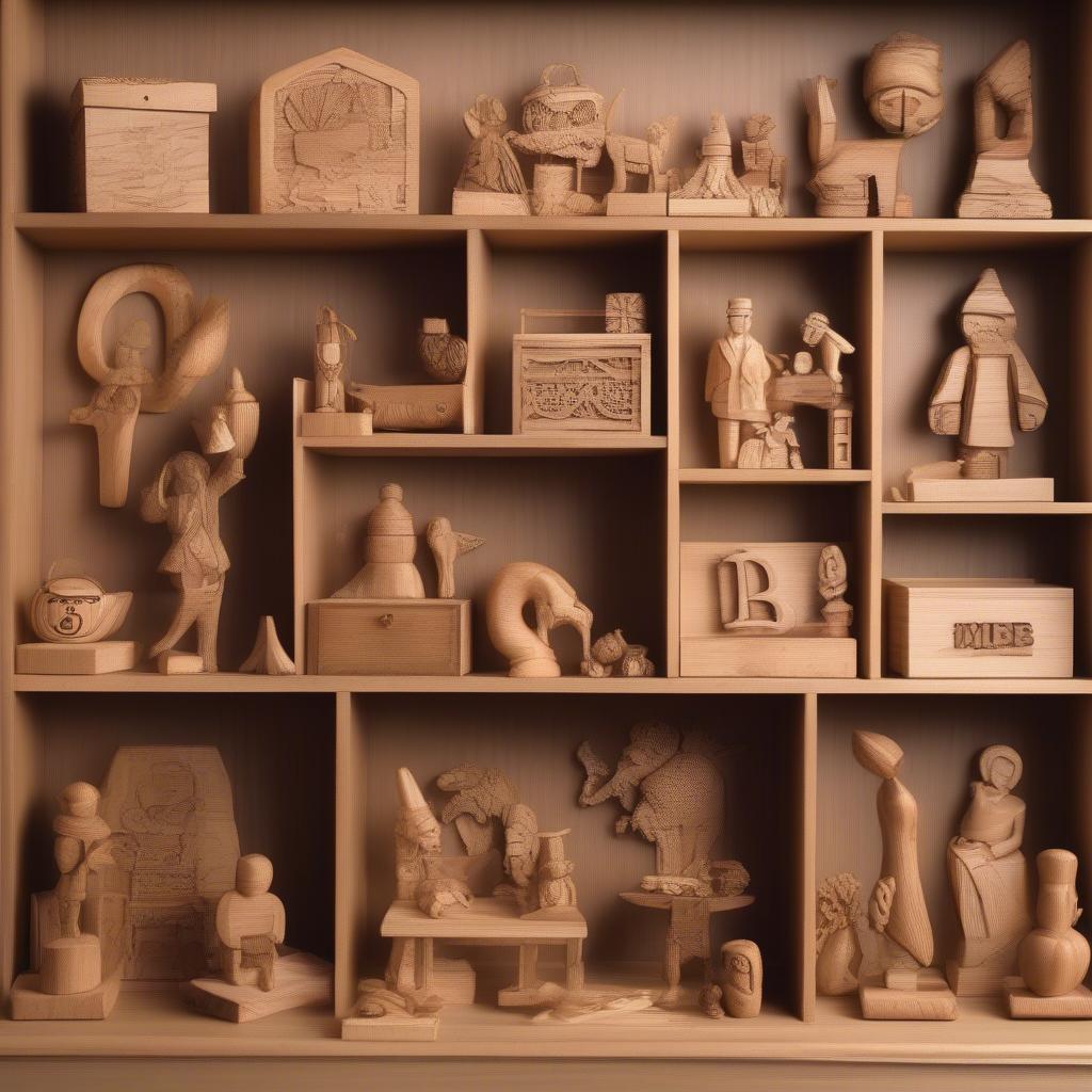 Wood Decorations on Shelf Display