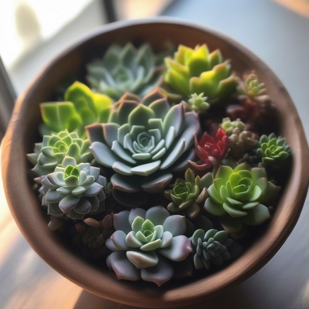 Wood heart shaped bowl used as a planter