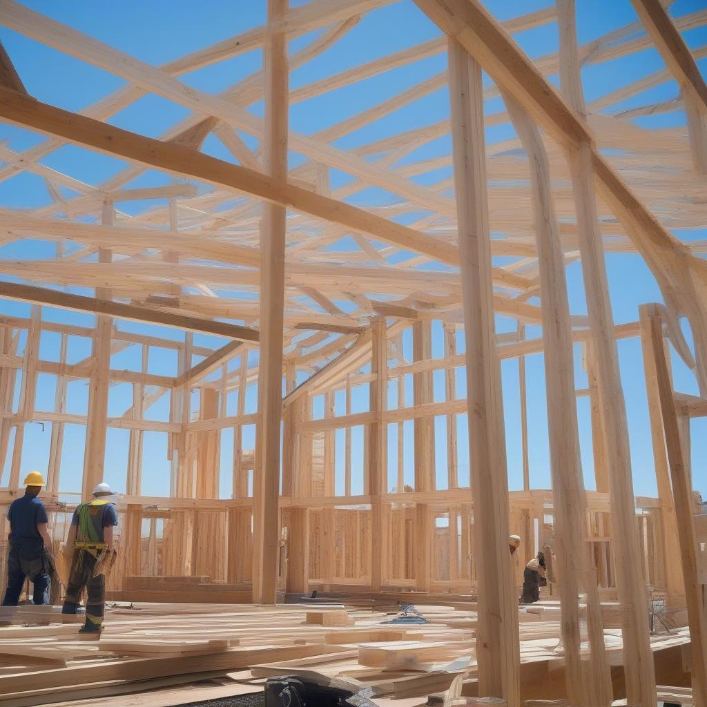 Wood House Frame Construction in Progress