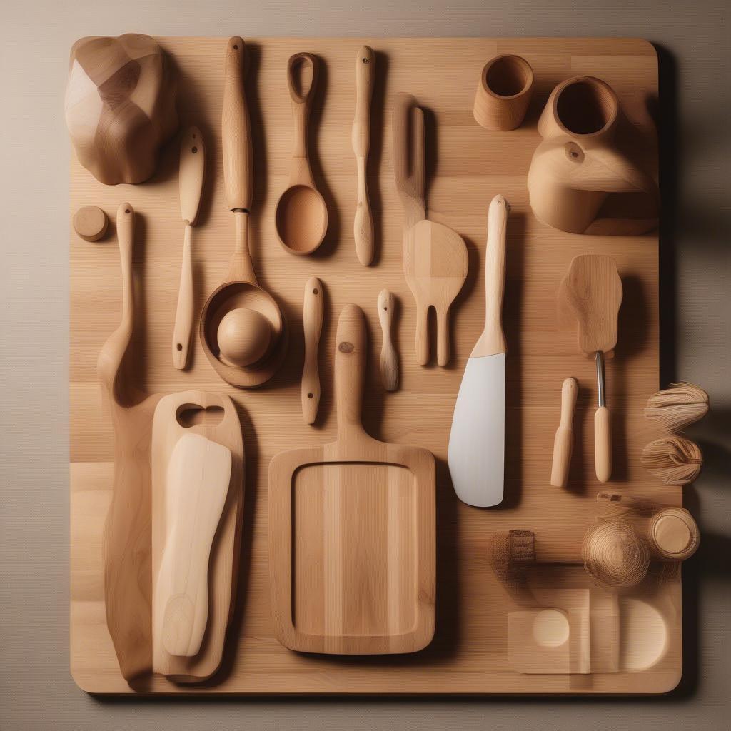 Wooden kitchen accessories add warmth and style.