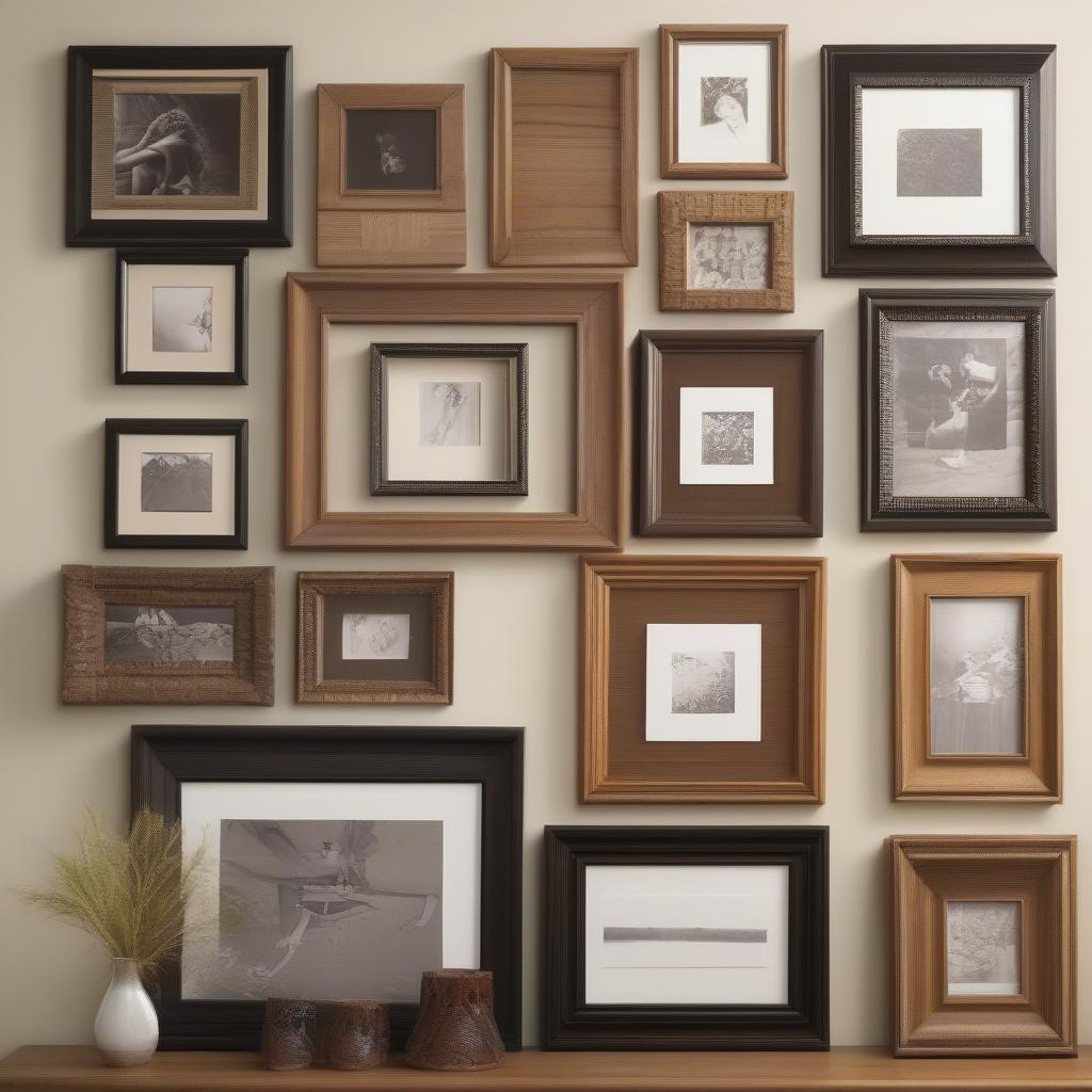 Different styles of 11x14 wood picture frames showcasing various finishes and designs.