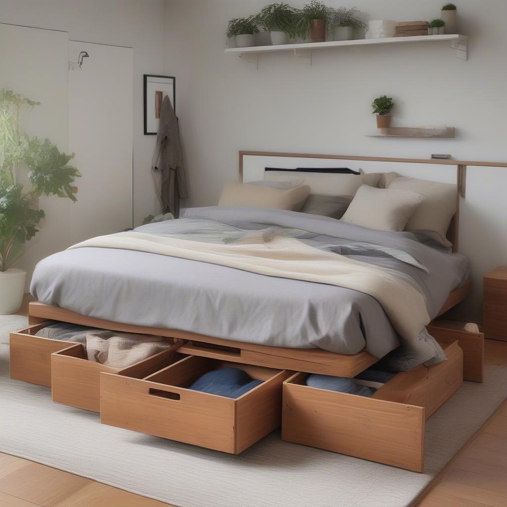 Wood Risers Used Under a Bed for Extra Storage