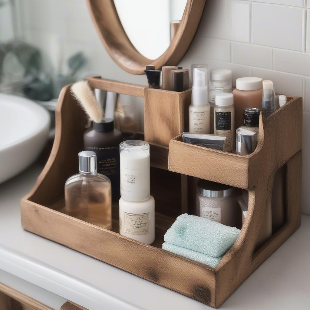 Wood Three Tiered Tray Bathroom Organization