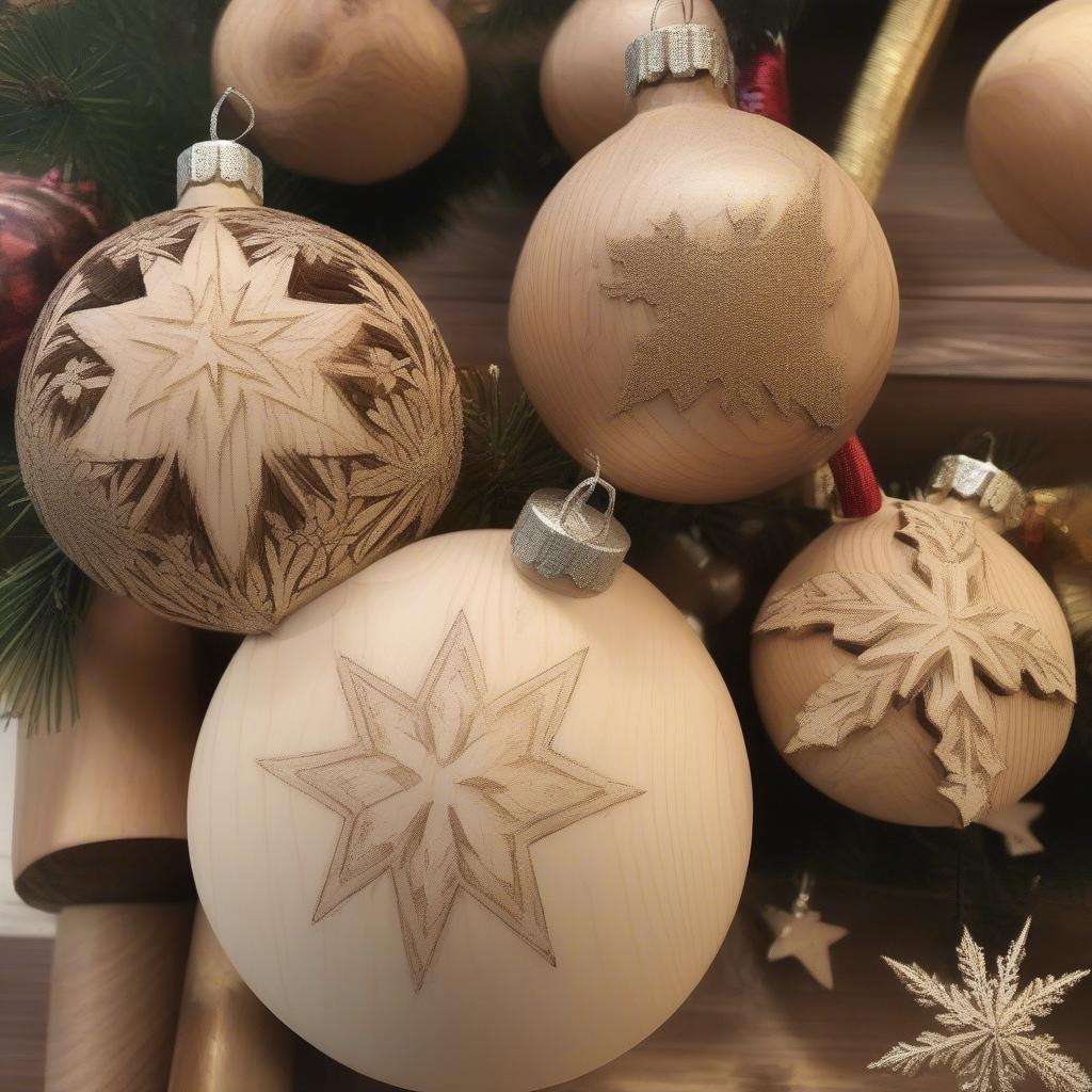 Variety of Wood Turned Christmas Tree Ornaments