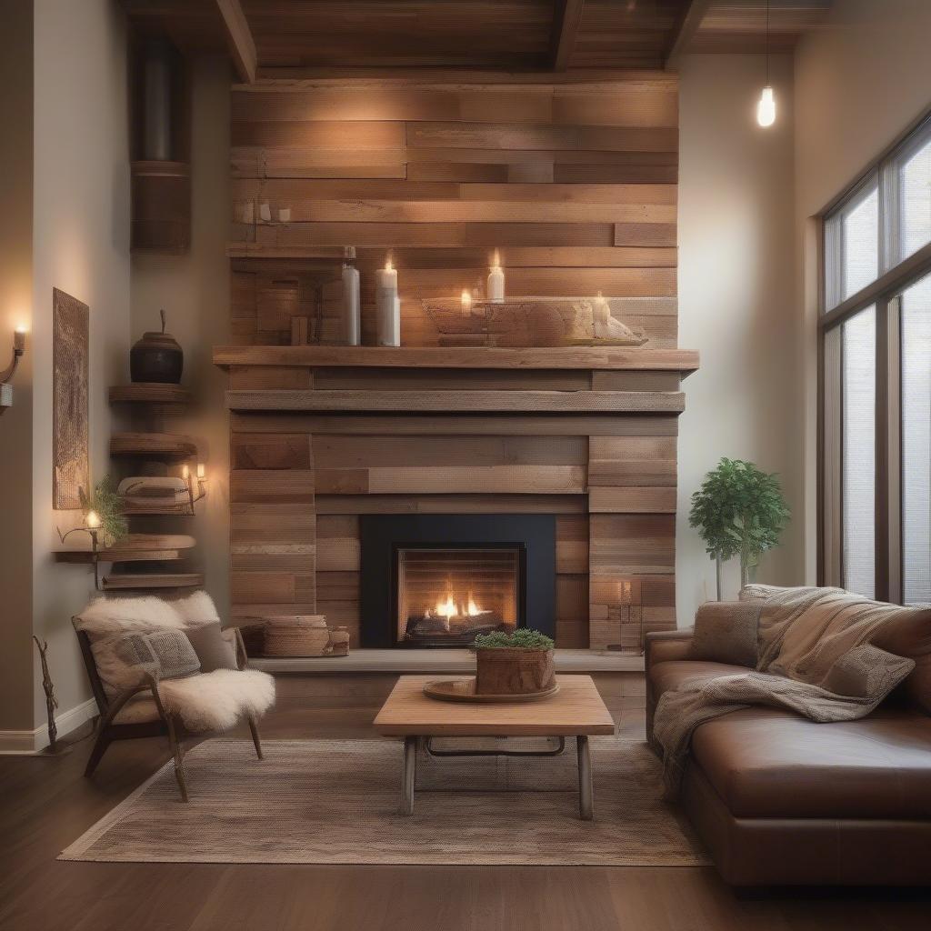 Rustic Living Room with Wood Wall Decor