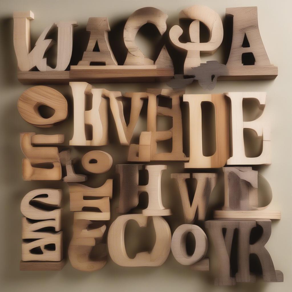 Different styles of wood word art