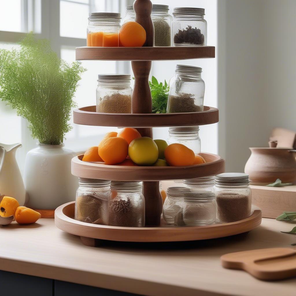 Wooden 3 Tier Tray Kitchen Display