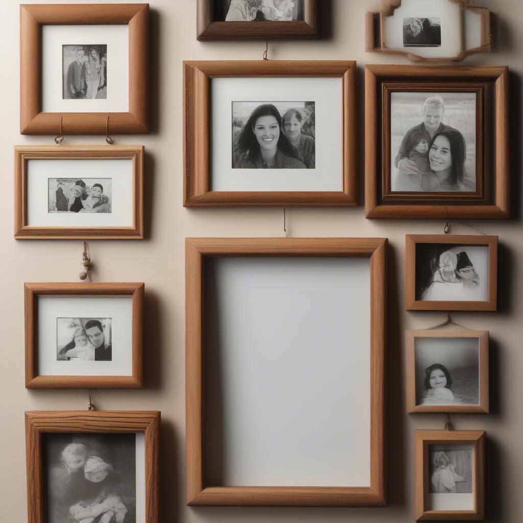 Wooden 5x7 Picture Frames Displaying Family Photos on a Wall