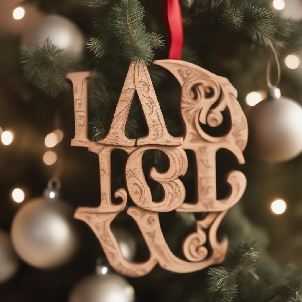 Wooden ABC Ornaments on a Christmas Tree