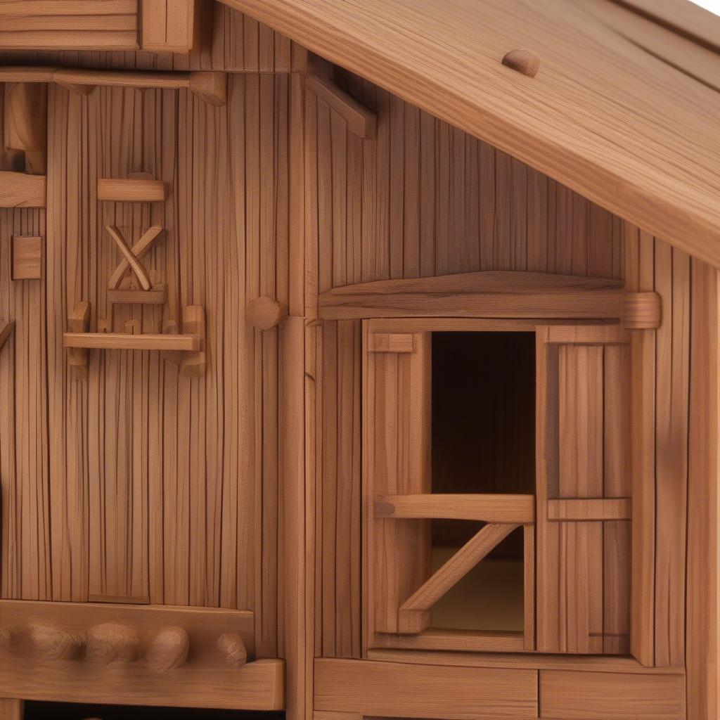 Detailed features of a wooden barn toy