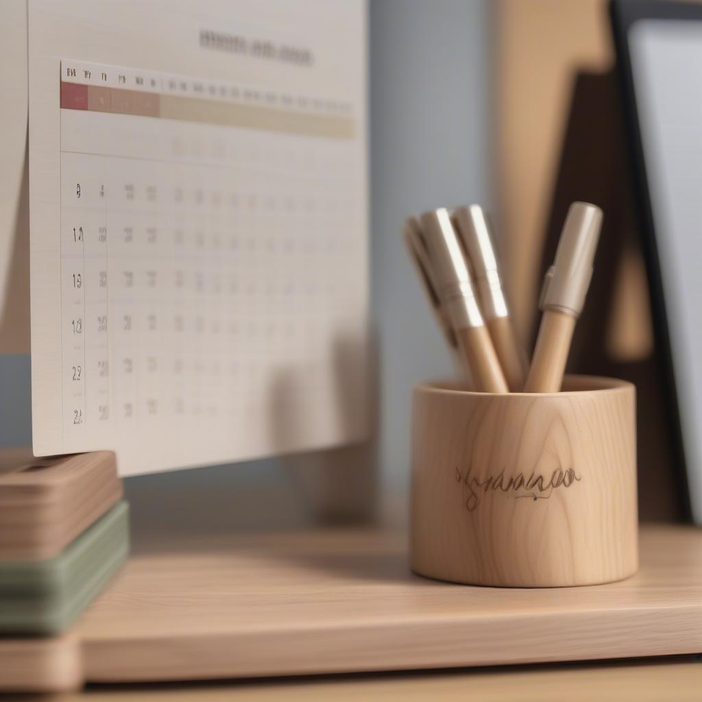 Wooden Calendar Frame on Desk