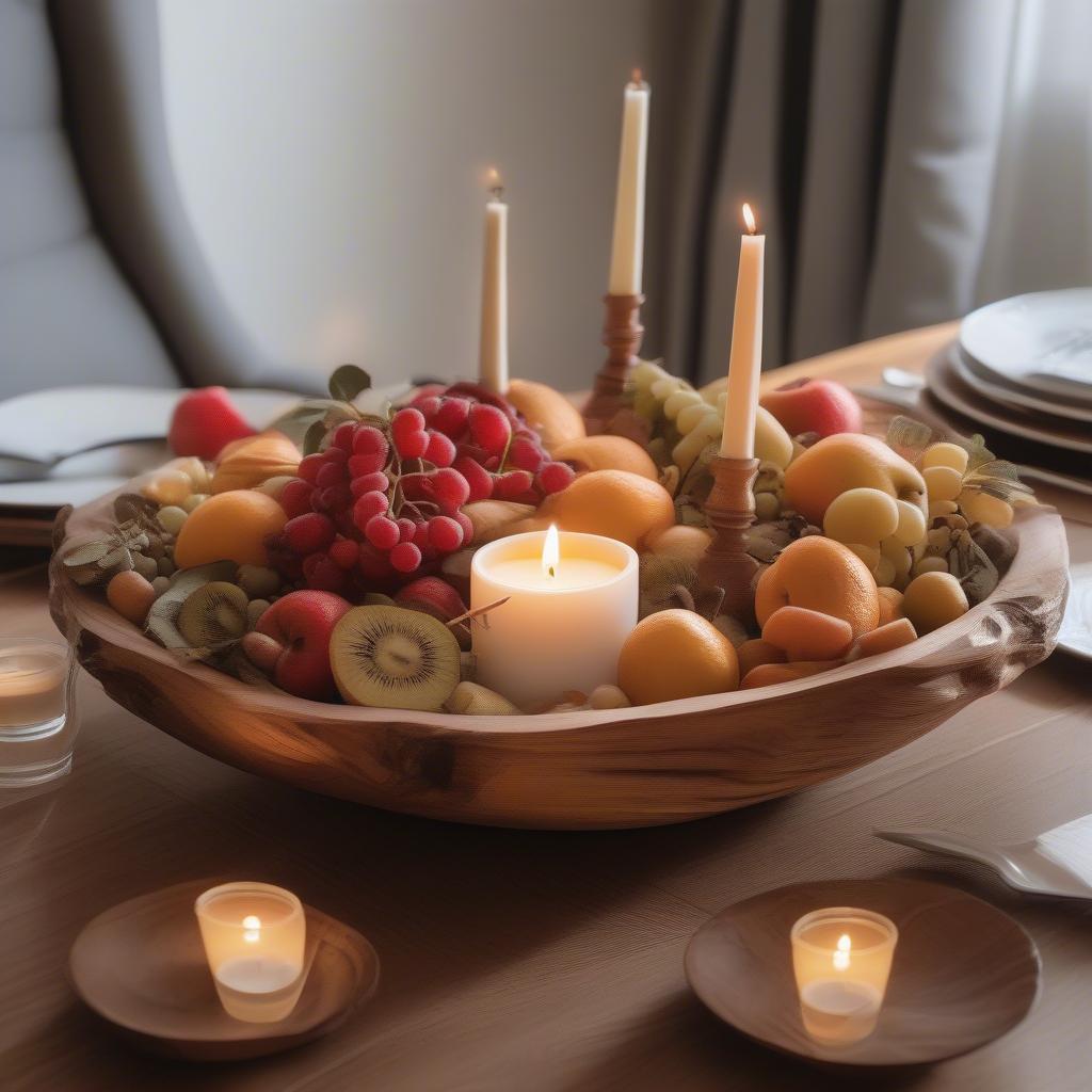 Wooden Carved Bowl as Centerpiece