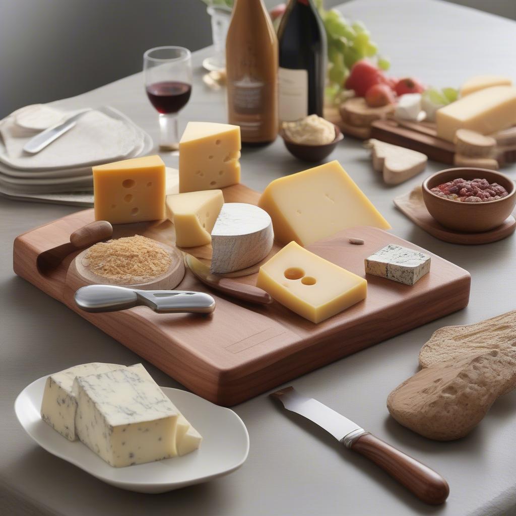 Wooden cheese board with integrated drawer for cheese knives