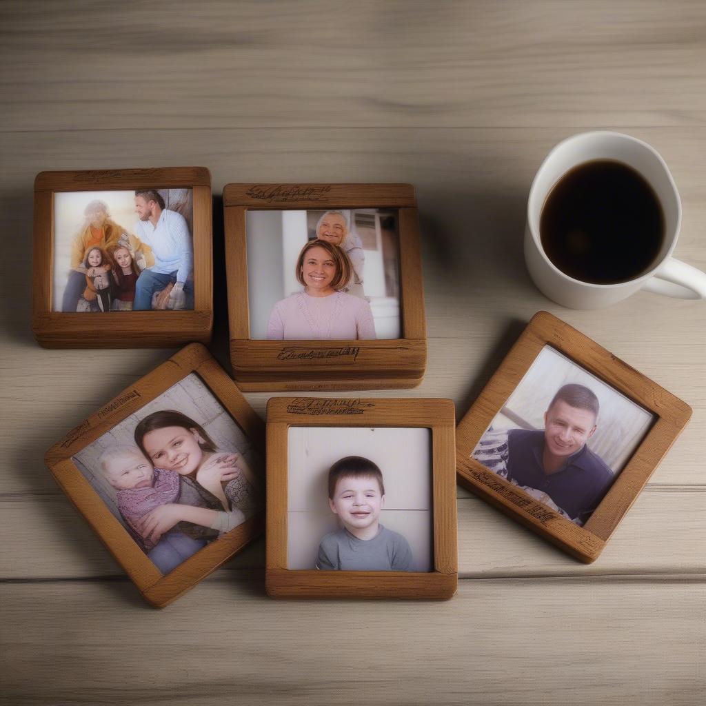 Wooden coasters with transferred family photos