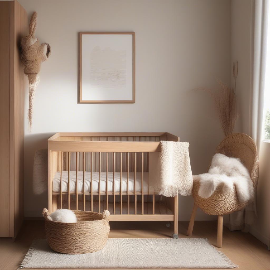 Wooden Crib in a Natural Light Filled Nursery