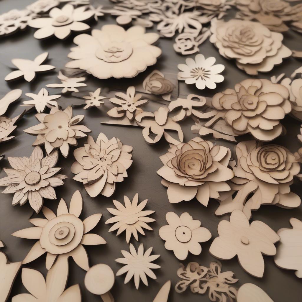 Various Wooden Flower Cutouts for Crafting